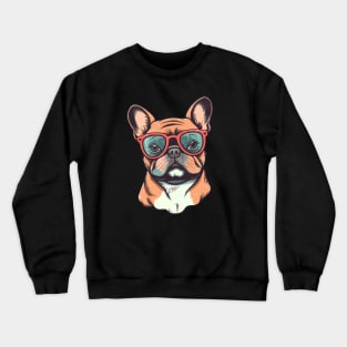 French Bulldog Retro Vibes - Old School Bulldog Wearing Glasses Crewneck Sweatshirt